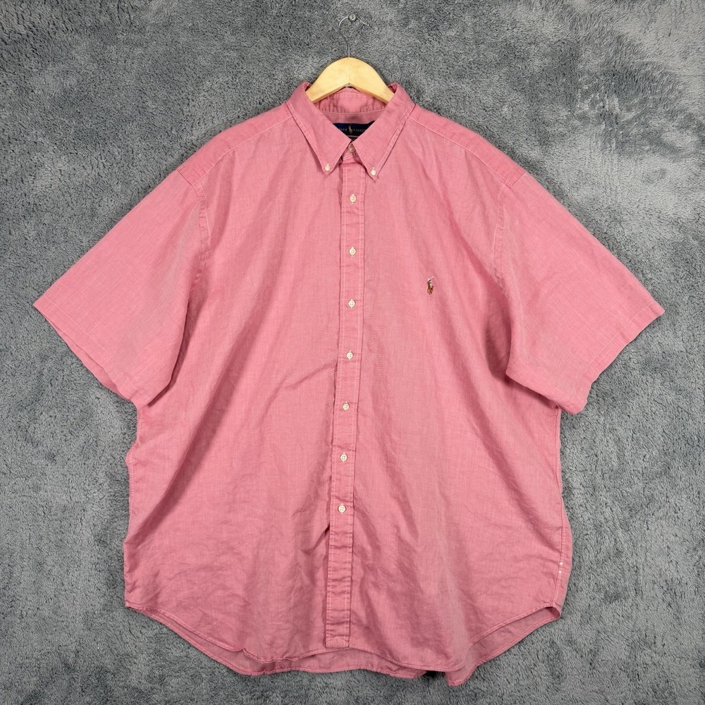 Ralph Lauren Chambray Oxford Shirt Mens 3XLT Pink 100% Cotton Flesh Pony Preppy